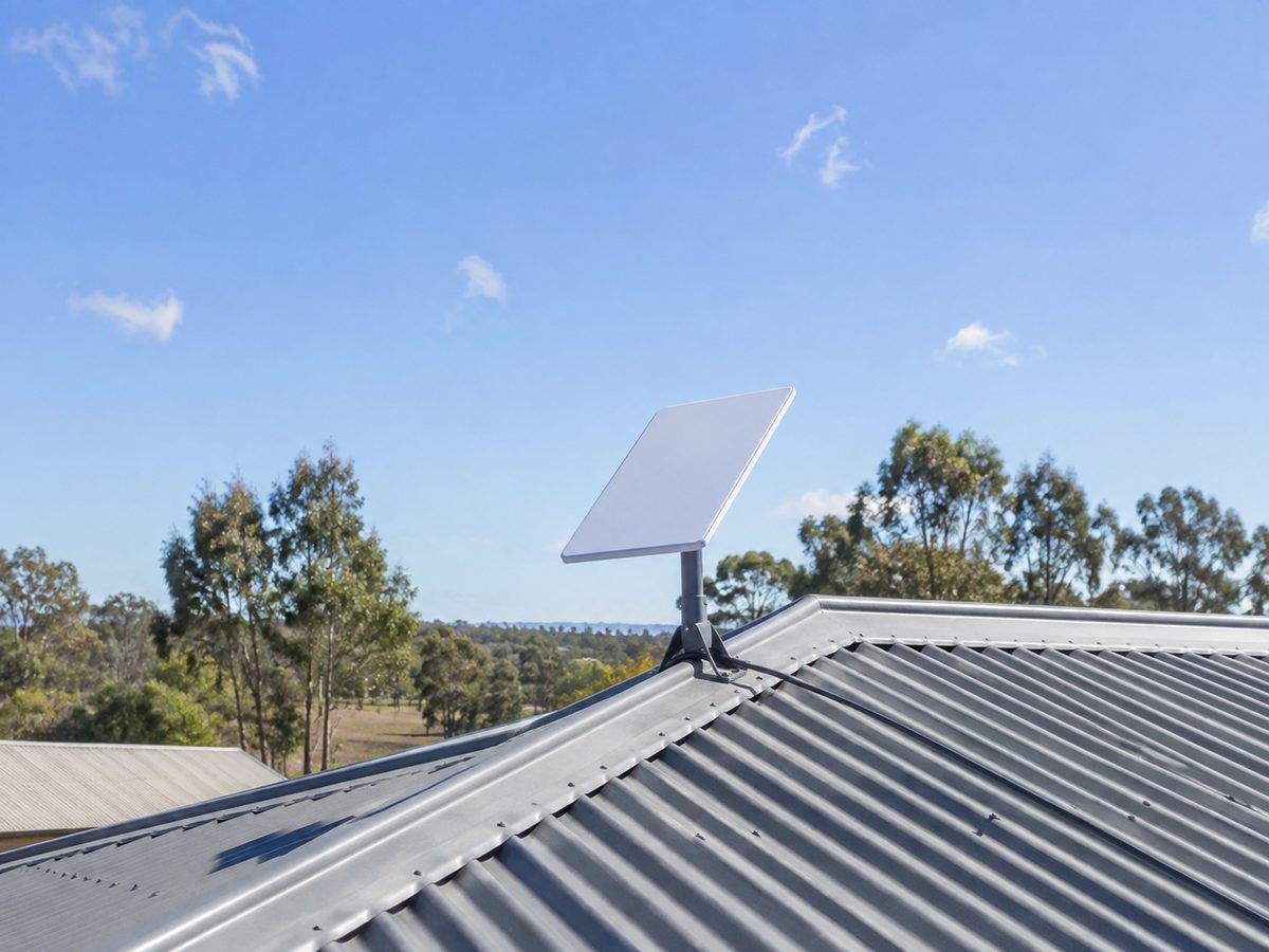 Starlink dish with open sky above a Brisbane roof